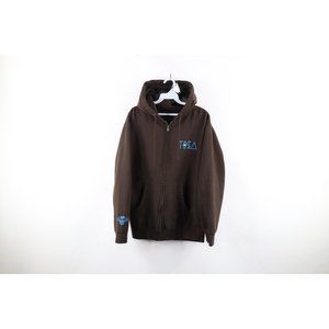 TISA Mens Small Faded Spell Out Car Logo Big Sean Tyga Full Zip Hoodie Brown USA